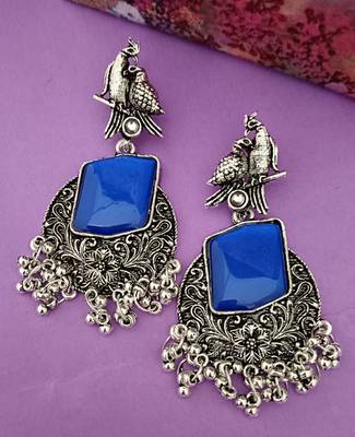 Blue monalisa cz stones bird silver replica earrings set 2