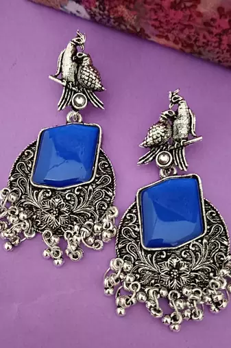 Blue monalisa cz stones bird silver replica earrings set