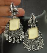 Cream monalisa cz stones bird silver replica earrings set