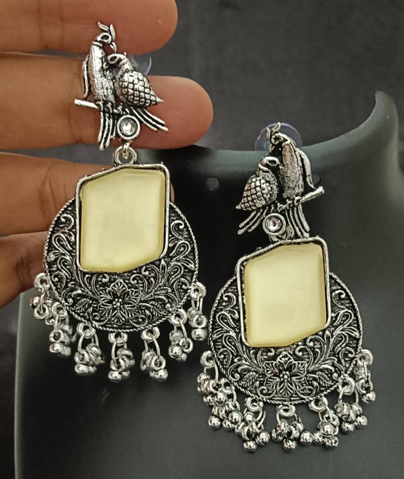 Cream monalisa cz stones bird silver replica earrings set