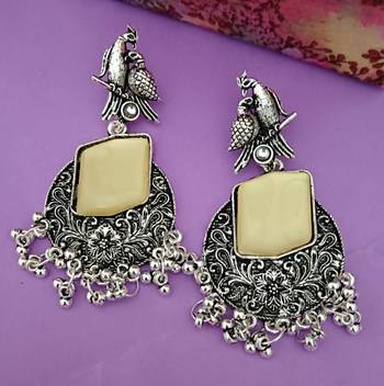 Cream monalisa cz stones bird silver replica earrings set 2
