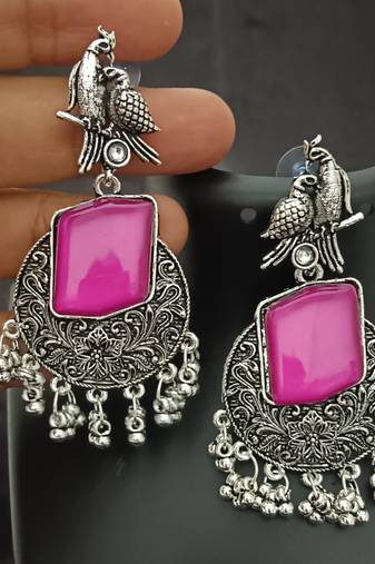 Ruby monalisa cz stones bird silver replica earrings set