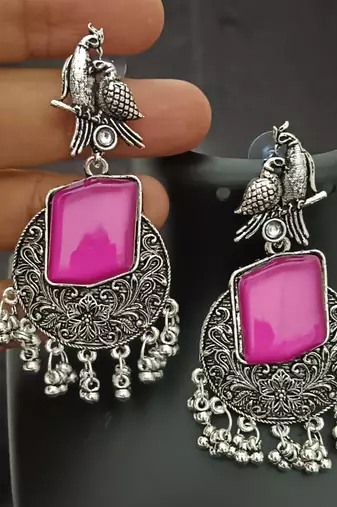 Ruby monalisa cz stones bird silver replica earrings set