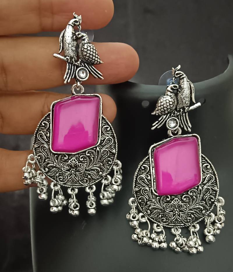 Ruby monalisa cz stones bird silver replica earrings set