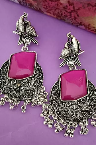 Ruby monalisa cz stones bird silver replica earrings set