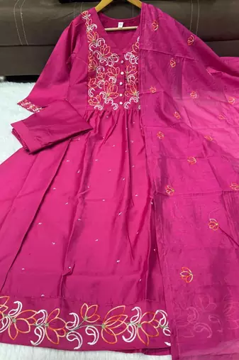 Elegant hot pink flared anarkali kurti and dupatta set for women