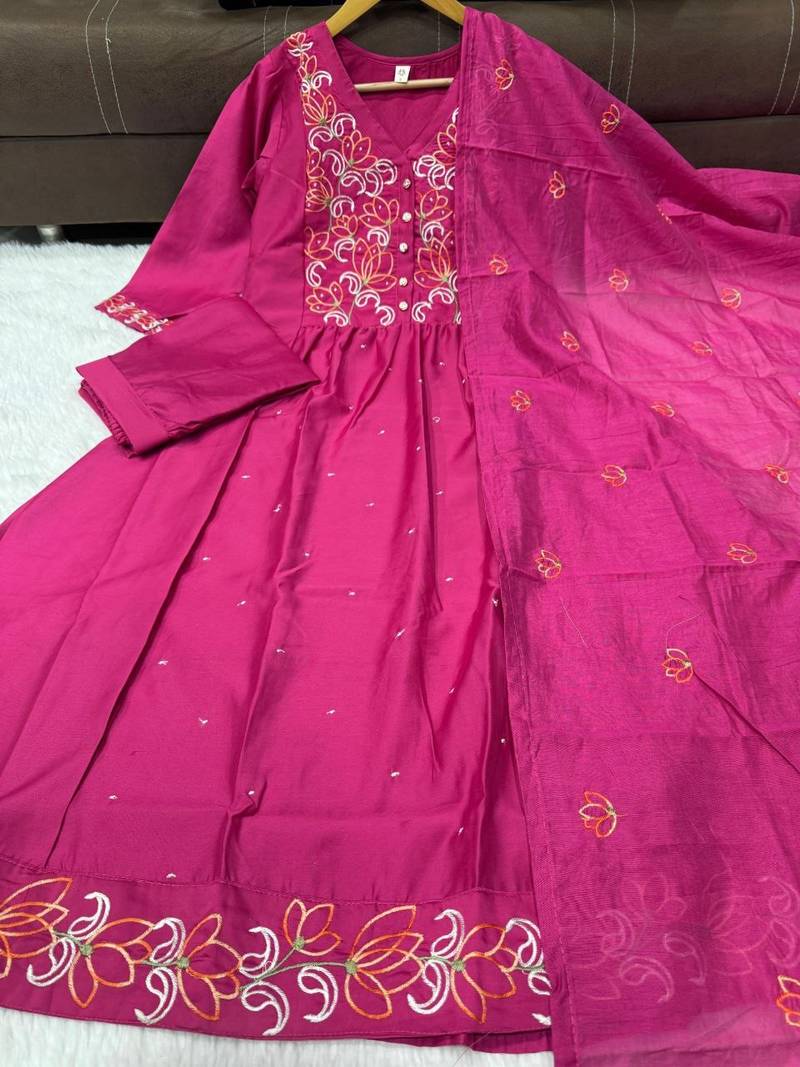 Elegant hot pink flared anarkali kurti and dupatta set for women