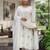 Elegant white straight kurti pant set with rose motif embroidery for women