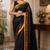 balck chanderi cotton printed ready to wear saree with unstitched blouse piece