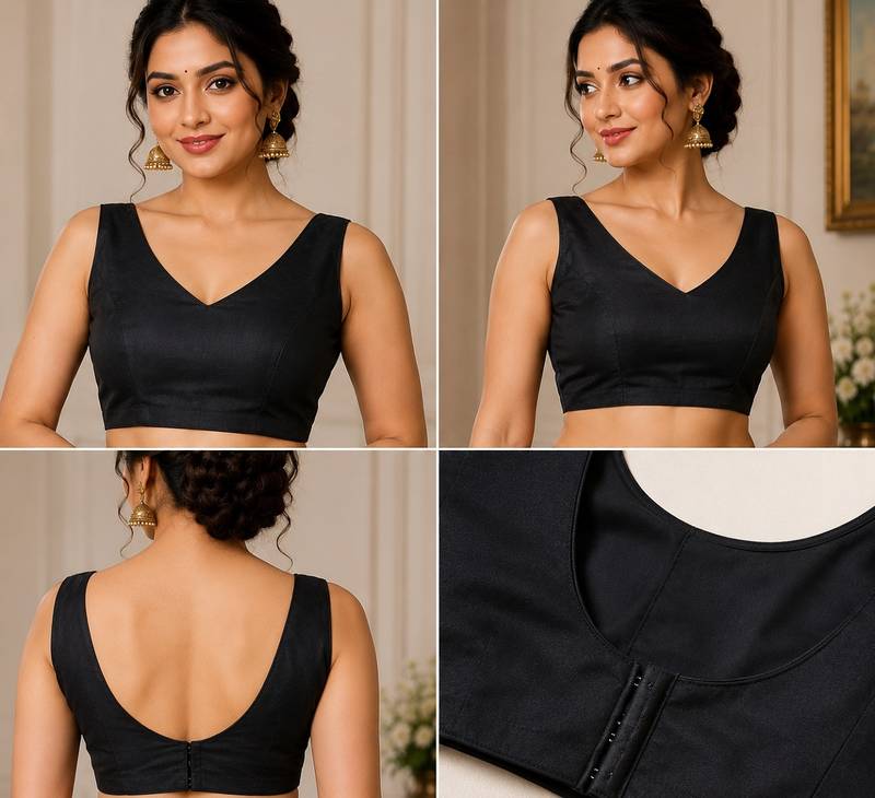 balck chanderi cotton printed ready to wear saree with unstitched blouse piece