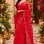 red chanderi cotton printed ready to wear saree with unstitched blouse piece