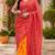 red chanderi cotton printed ready to wear saree with unstitched blouse piece