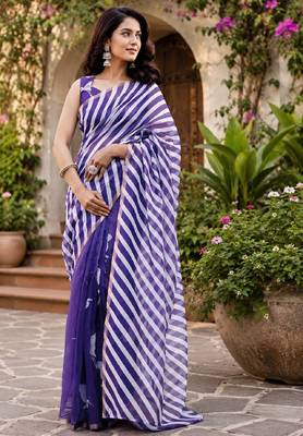 purple chanderi cotton printed ready to wear saree with unstitched blouse piece 3