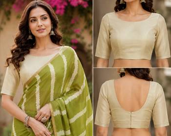 mehendi chanderi cotton printed ready to wear saree with unstitched blouse piece 5