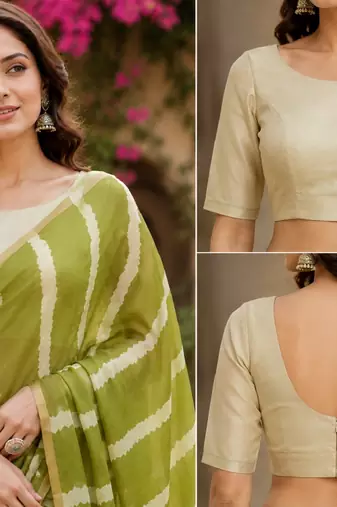 mehendi chanderi cotton printed ready to wear saree with unstitched blouse piece