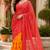 red chanderi cotton printed ready to wear saree with unstitched blouse piece