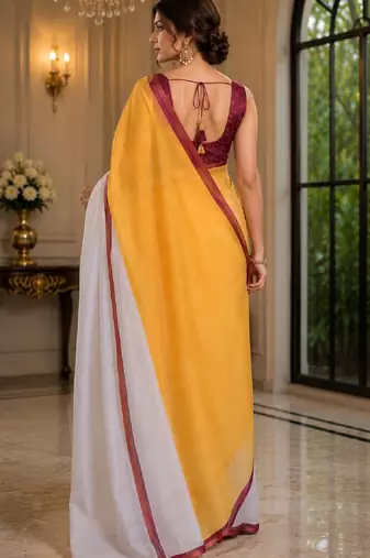 yellow chanderi cotton printed ready to wear saree with unstitched blouse piece