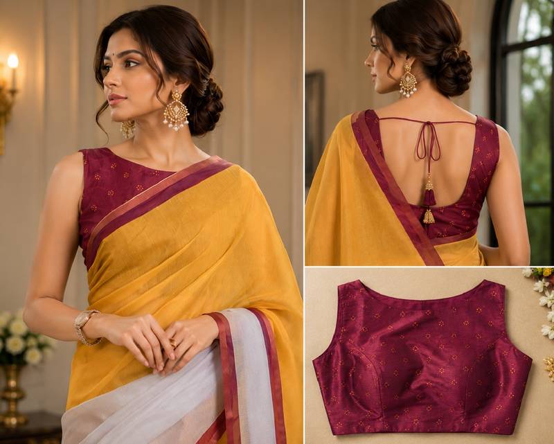 yellow chanderi cotton printed ready to wear saree with unstitched blouse piece