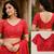 red chanderi cotton printed ready to wear saree with unstitched blouse piece