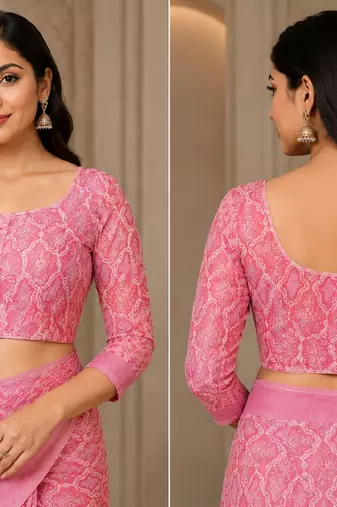 baby pink chanderi cotton printed ready to wear saree with unstitched blouse piece