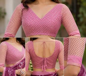 wine chanderi cotton printed ready to wear saree with unstitched blouse piece 5