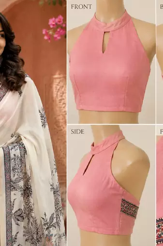 white chanderi cotton printed ready to wear saree with unstitched blouse piece