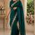Turquoise soft shimmer chiffon embroidery saree with unstitched blouse piece