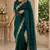 Turquoise soft shimmer chiffon embroidery saree with unstitched blouse piece
