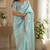 Sky blue soft shimmer chiffon embroidery saree with unstitched blouse piece