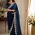 Blue soft shimmer chiffon embroidery saree with unstitched blouse piece