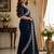 Blue soft shimmer chiffon embroidery saree with unstitched blouse piece