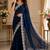 Blue soft shimmer chiffon embroidery saree with unstitched blouse piece
