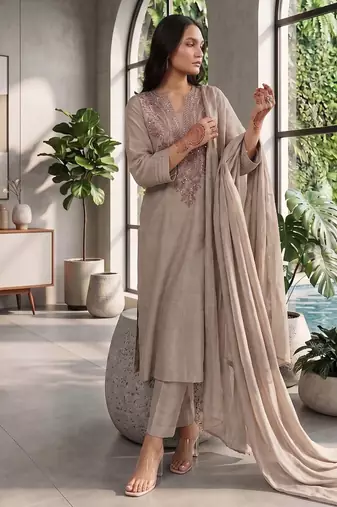 Trends grey embroidered kurta with pant and dupatta set