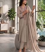 Trends grey embroidered kurta with pant and dupatta set