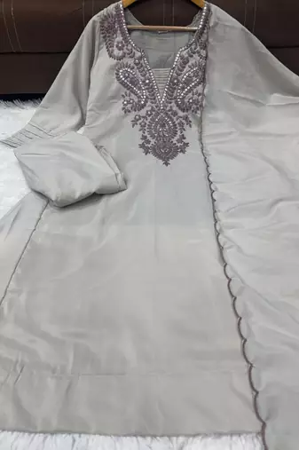 Trends grey embroidered kurta with pant and dupatta set