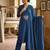 Indigo blue straight kurta pant set with matching dupatta
