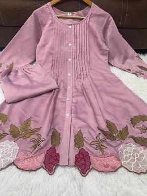 Women's peach embroidered kurti set 4