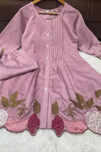 Women's peach embroidered kurti set
