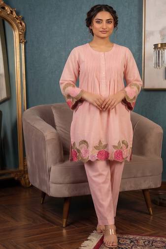 Women's lavender  embroidered kurti set