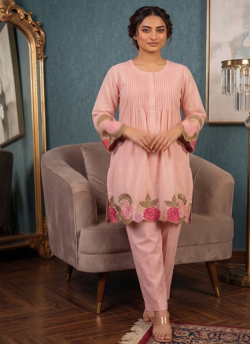 Women's lavender  embroidered kurti set