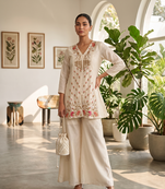Cream silk short kurti with palazzo set for women