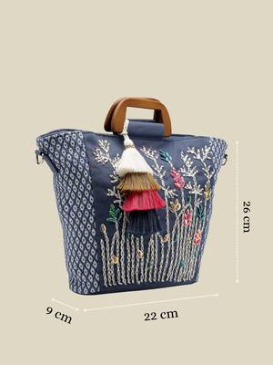  thread bloom navy floral embroidered cotton canvas handheld bag 4