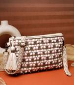   petal posh blush pink & off white beaded cotton jacquard sling bag