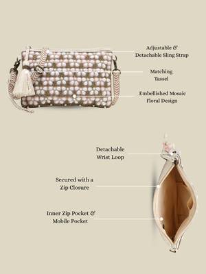  petal posh blush pink & off white beaded cotton jacquard sling bag 3