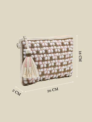  petal posh blush pink & off white beaded cotton jacquard sling bag 4