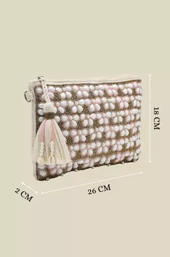   petal posh blush pink & off white beaded cotton jacquard sling bag