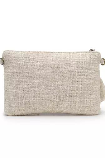  petal posh blush pink & off white beaded cotton jacquard sling bag