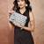   petal posh navy blue & off white beaded cotton jacquard sling bag