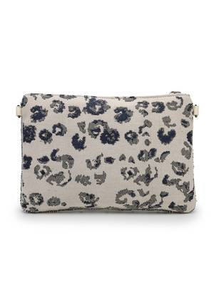  petal posh navy blue & off white beaded cotton jacquard sling bag 5