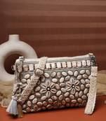   petal posh ivory & antique gold hand beaded cotton sling bag